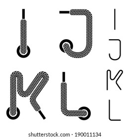 vector shoe lace alphabet letters I J K L