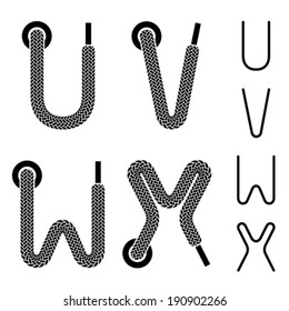 Vector Shoe Lace Alphabet Letters U V W X