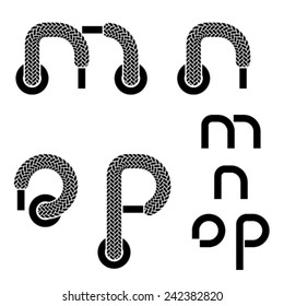 vector shoelace alphabet lower case letters m n o p