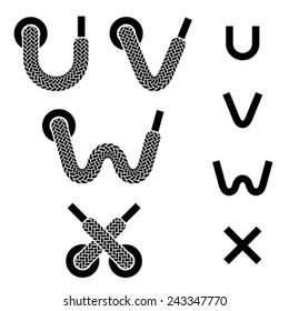 vector shoelace alphabet lower case letters u v w x