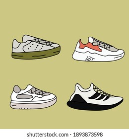 Zapatos vectoriales de color blanco con dibujos animados