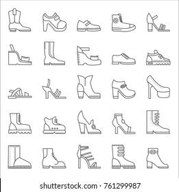 Vector Shoes footwear outline line stroke icons set