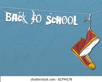 Vector - Shoes hanging on wire background. Back to school svg
