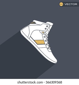 Vector shoes. Running shoe, sneaker. Flat design with long shadow.