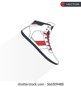 Vector shoes. Running shoe, sneaker. Flat design with long shadow.