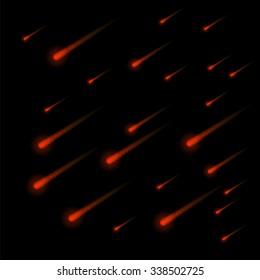 Vector Shooting Red Stars on Nignt Sky. Red Meteor Shower. Meteors Falling
