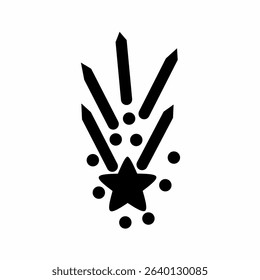 Vector shooting star with black trail isolated on white background.