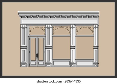 Vector Shop Boutique Store Front with Big Window and Place for Name
Shop Front. Exterior horizontal windows empty for your store product presentation or design. Shop Front. Vector. EPS 10 Illustrator.