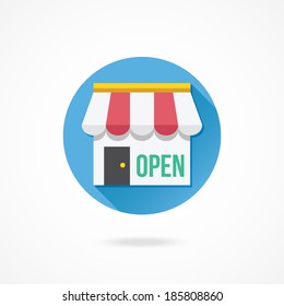 Vector Shop Building with Open Sign Icon