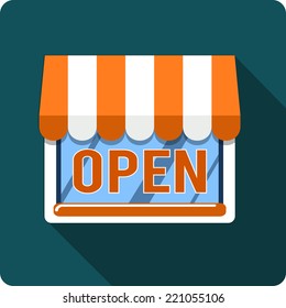 Vector Shop Building with Open Sign 
