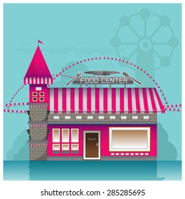 vector shop castle  building  vector  food  store  interior table window door amusement park