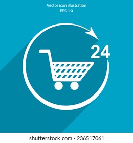 Vector shop icon. 24 hours service. Eps 10.