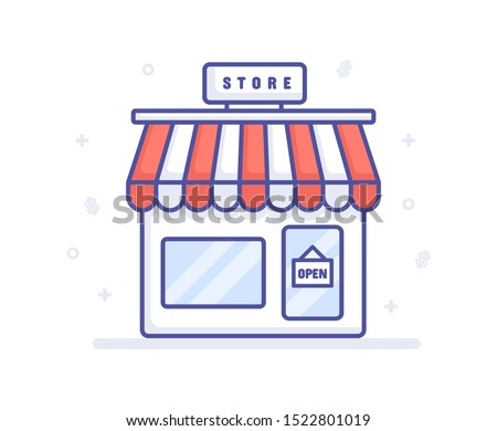 Vector shop icon isolated on white background. Outline flat store label. Shooping mall banner. 