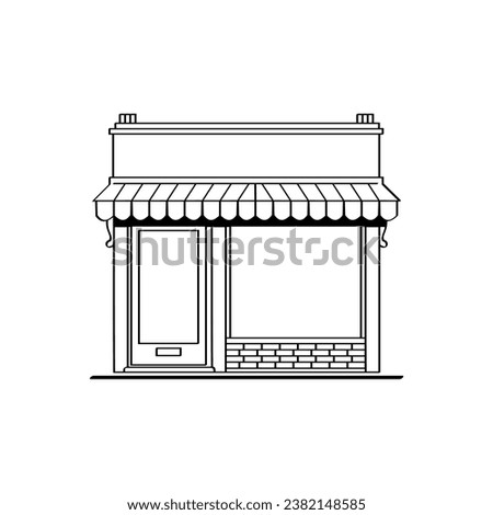 Vector Shop illustration design. Black and white line art. Outdoor business