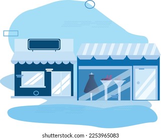 vector shop illustration of girls' dresses and shoes shop illustration. eps