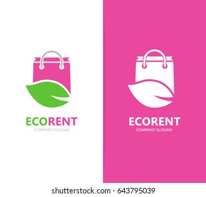 Vector of shop and leaf logo combination. Sale and eco symbol or icon. Unique bag and organic logotype design template.