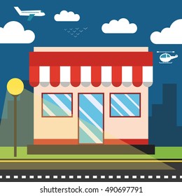 Vector shop or market. Shopping concept. Flat illustration.