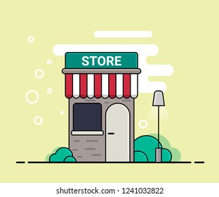 Vector shop or market store front exterior facade, vector illustration.