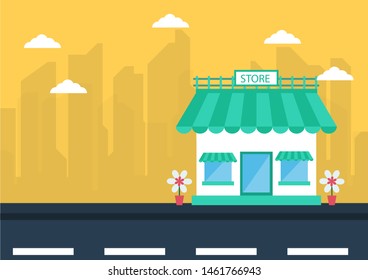 Vector shop or market store front building