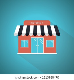 Vector shop or market store front exterior facade, vector illustration. Blue Theme Concept.