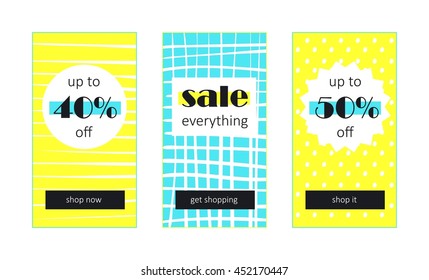 Vector shop sales banners with hand drawn backgrounds for website and mobile design, email, newsletter, ads and promotion. Web template super bright collection