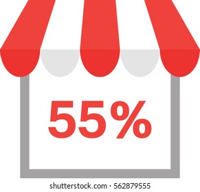Vector shop or store icon with red 55 percent.