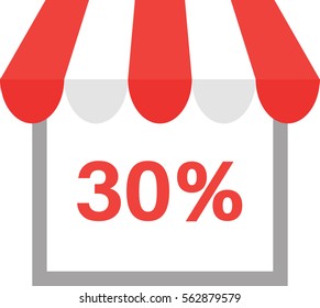 Vector shop or store icon with red 30 percent.
