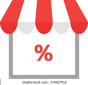 Vector shop or store icon with red percent.