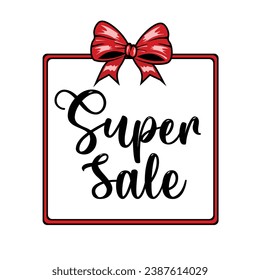 Vector Shopping and Advertising Design.Black friday, New Year or Christmas Banner creative design. Red ribbon bow on a red frame. Black friday big sale background.