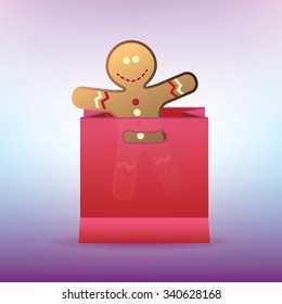 Vector shopping bag with cookie man for winter sales