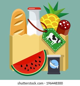 Vector Shopping Bag with Food 