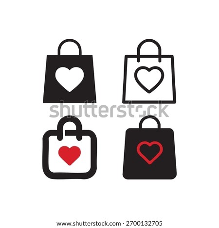 Vector Shopping bag with heart different style icon