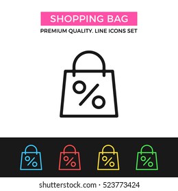 Vector shopping bag icon. Sale, discount, clearance concepts. Premium quality graphic design. Signs, symbols collection, simple thin line icons set for websites, web design, mobile app, infographics