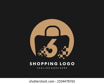 vector shopping bag isolated circle with number 6, Fast Shopping icon , Creative Fast Shop, Creative Fast Shopping logo templates.