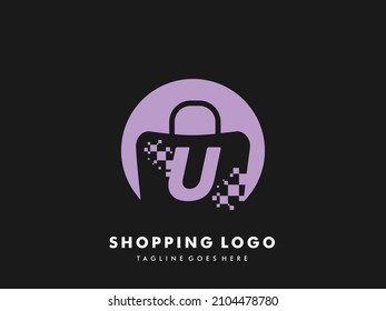 vector shopping bag isolated circle with Letter u, Fast Shopping icon , Creative Fast Shop, Creative Fast Shopping logo templates.