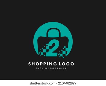 vector shopping bag isolated circle with number 2, Fast Shopping icon , Creative Fast Shop, Creative Fast Shopping logo templates.