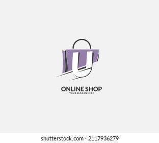 bolsa de compras vectorial con letra u, icono de compras rápidas , Tienda creativa rápida, plantillas de logotipo de compras.