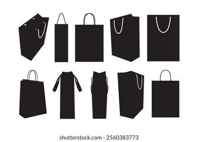 Vector shopping bag silhouette set