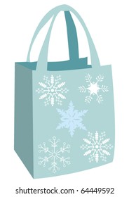 vector shopping bag with snowflakes