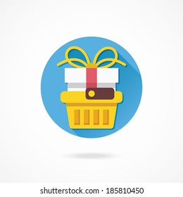 Vector Shopping Basket with Gift Box Icon