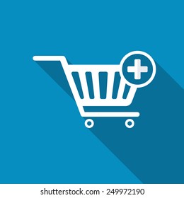Vector Shopping Cart Add to Cart Icon. Modern design flat style icon with long shadow effect