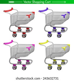 Vector Shopping Cart concept: red, blue, yellow and pink