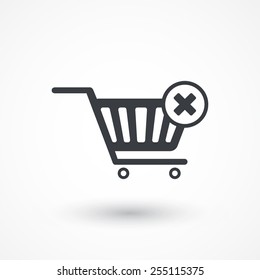 Vector Shopping Cart and Delete Sign. X Mark Icon