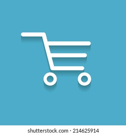 Vector shopping cart flat icon on blue background