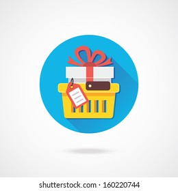 Vector Shopping Cart with Gift and Tag Icon
