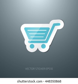 Vector shopping cart glossy paper sticker icon