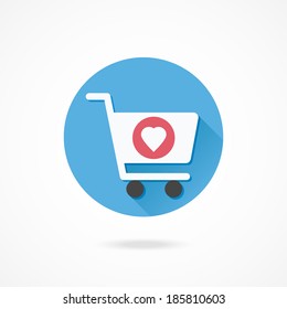 Vector Shopping Cart and Heart Shape Sign Icon