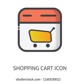 Vector shopping cart icon illustration. Flat web design. Social media symbol. EPS 10