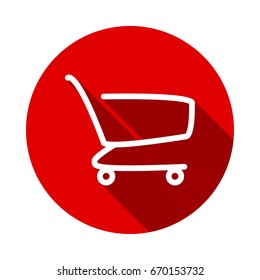 Vector shopping cart icon isolated on red background with long shadow. flat icon
