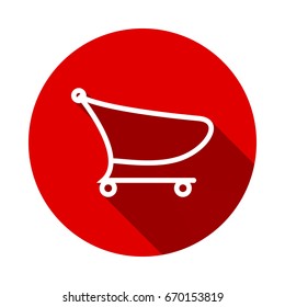 Vector shopping cart icon isolated on red background with long shadow. flat icon